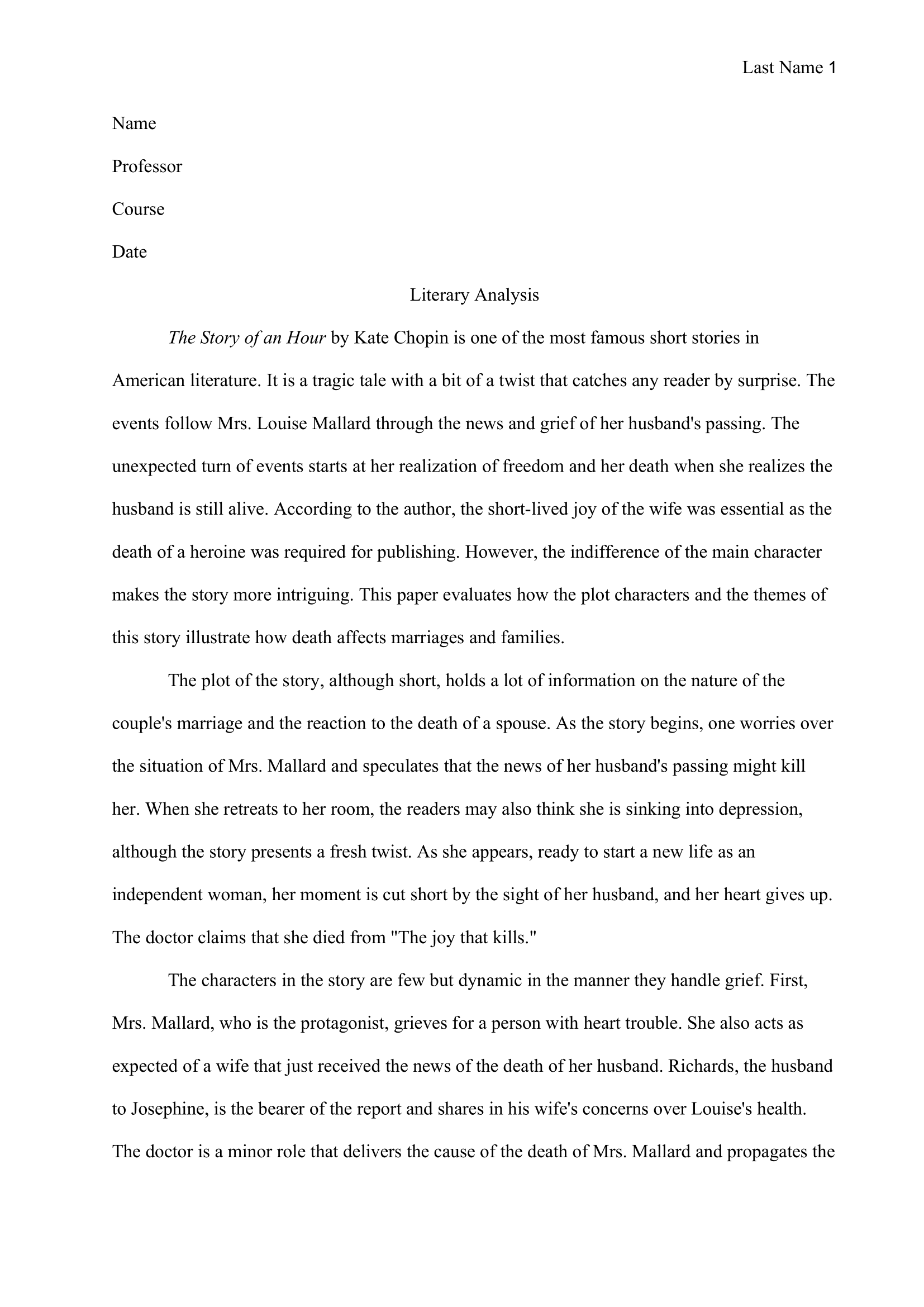 story analysis essay example