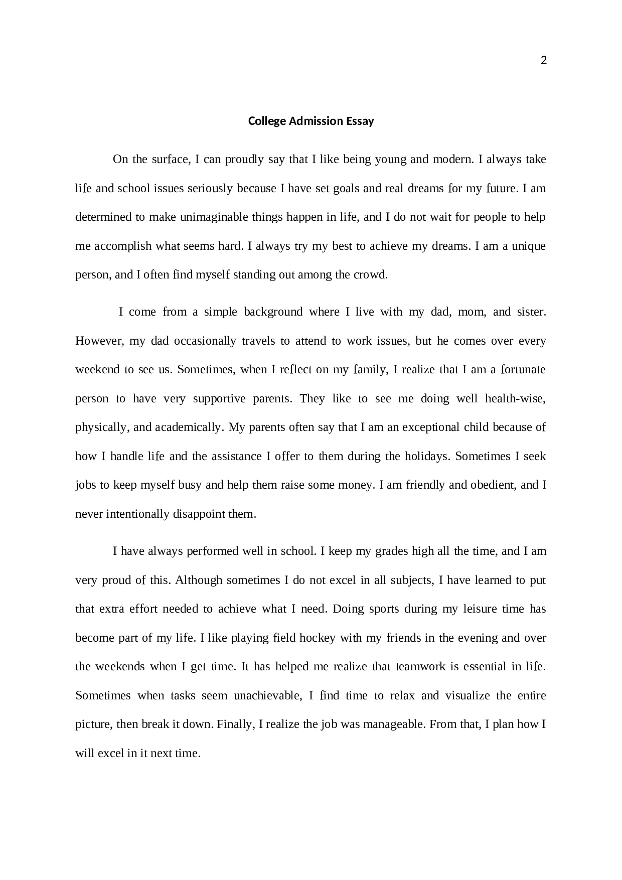 college admission essay examples about yourself
