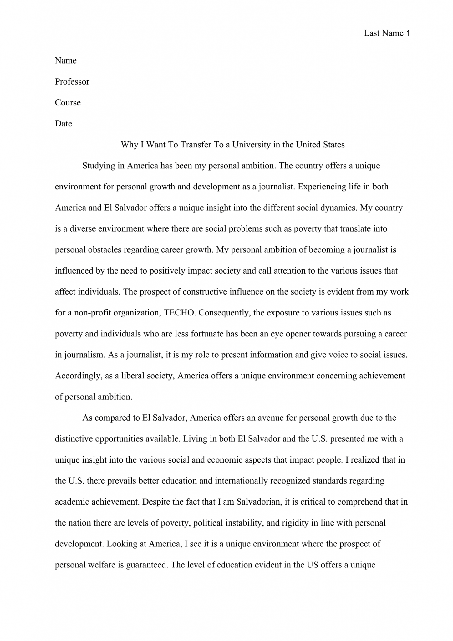 baylor transfer essay