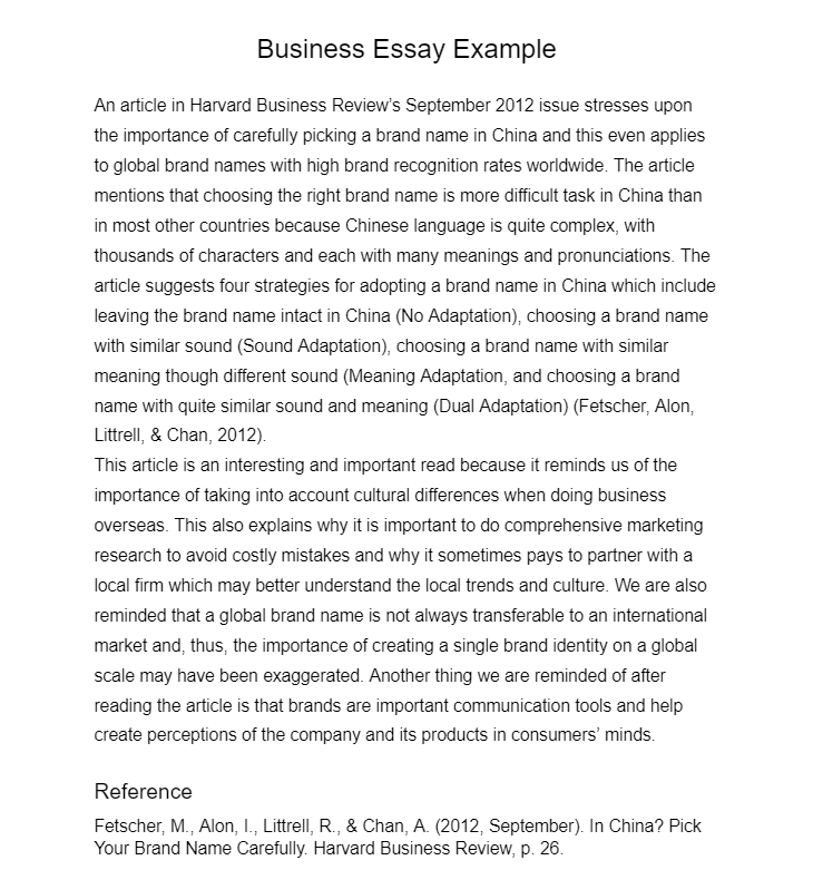 Business Essay Example